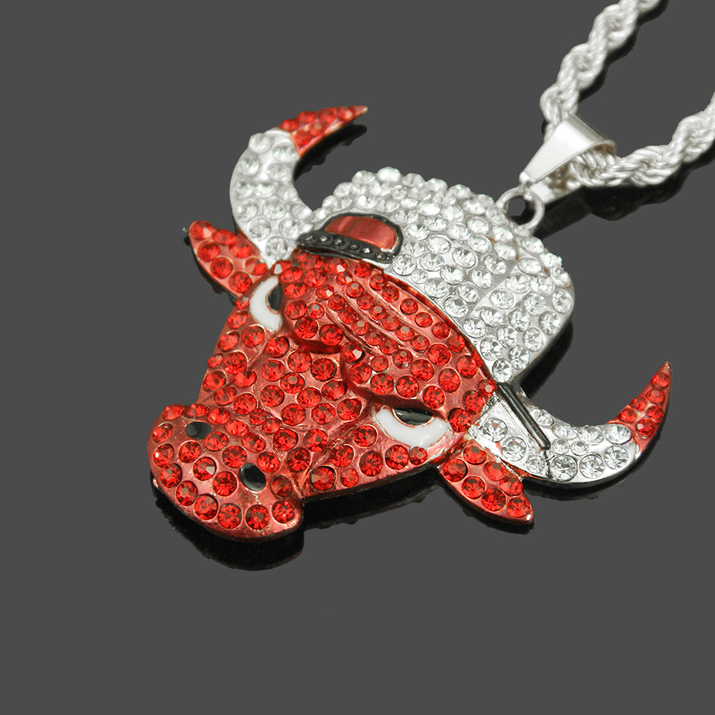 Wholesale Diamond Domineering Bull Head Pendant Accessories Punk Men's Necklace