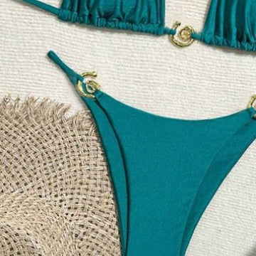 Wholesale Metallic glitter high-end sexy two-piece bikini solid color swimsuit