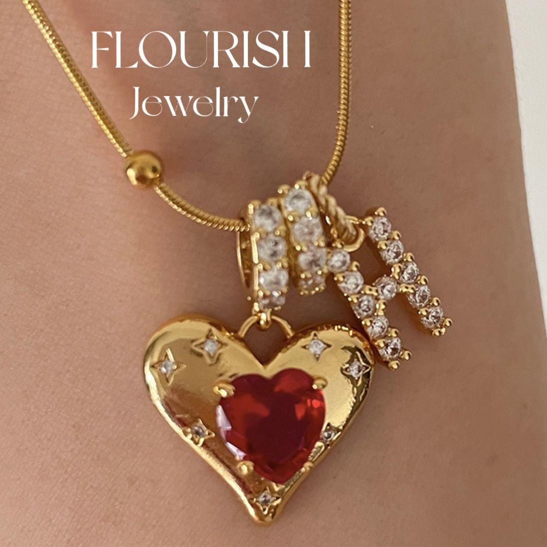 Wholesale Exquisite Red heart-shaped letter diamond necklace