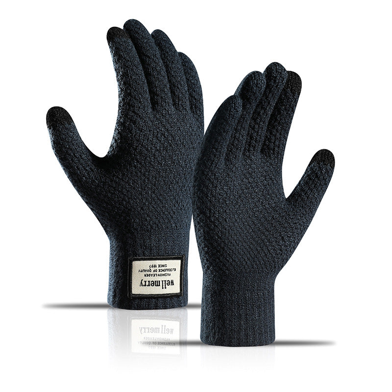 Wholesale Men's Velvet Thickened Jacquard Touch Screen Woolen Gloves