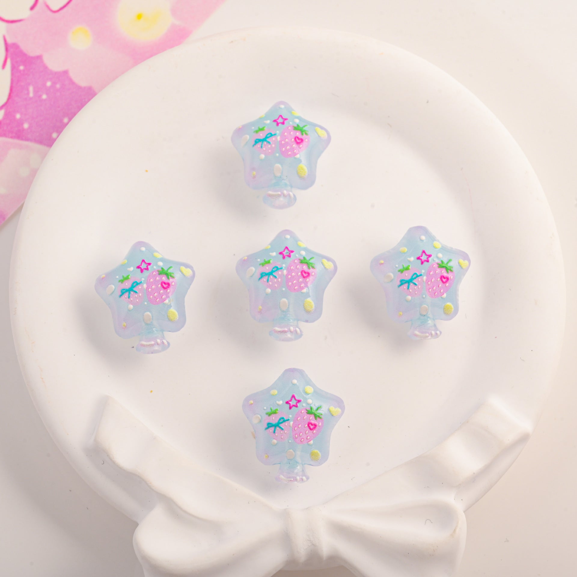 Wholesale 10pcs Cute cartoon star printed beads with straight holes OLY Exclusive