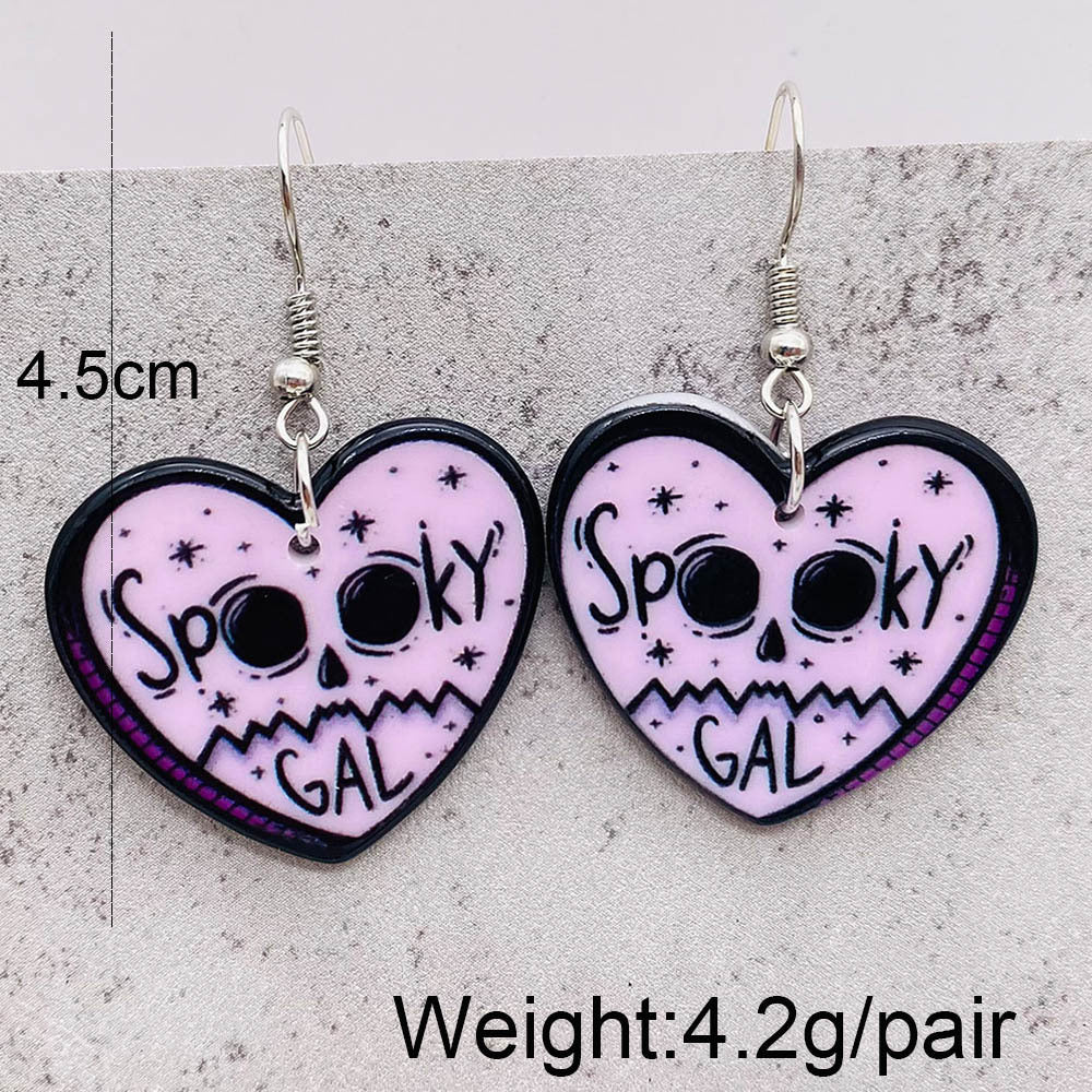 Pendientes acrílicos de calavera de corazón al por mayor