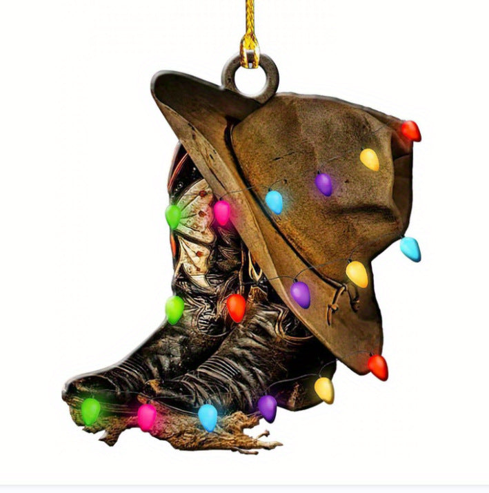 Wholesale Denim Boots Acrylic Flat Christmas Tree Pendants