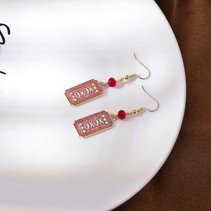 Wholesale Letter xoxo Pink Valentine' s Day Love Envelope Wings Earrings