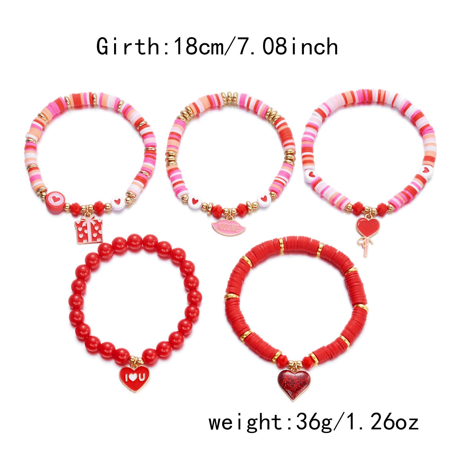 Wholesale Valentine' s Day Red Love Soft Ceramic Layered Bracelet Set