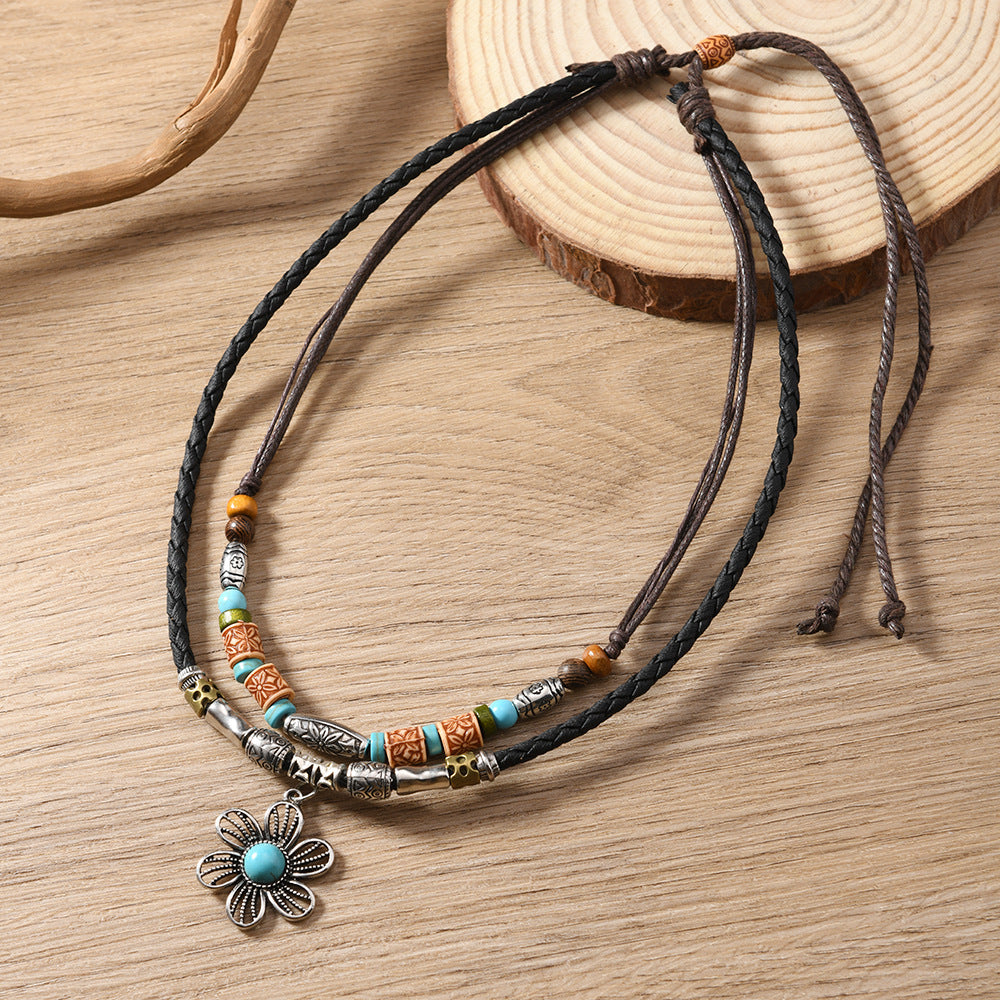 Wholesale Bohemian style layered turquoise necklace