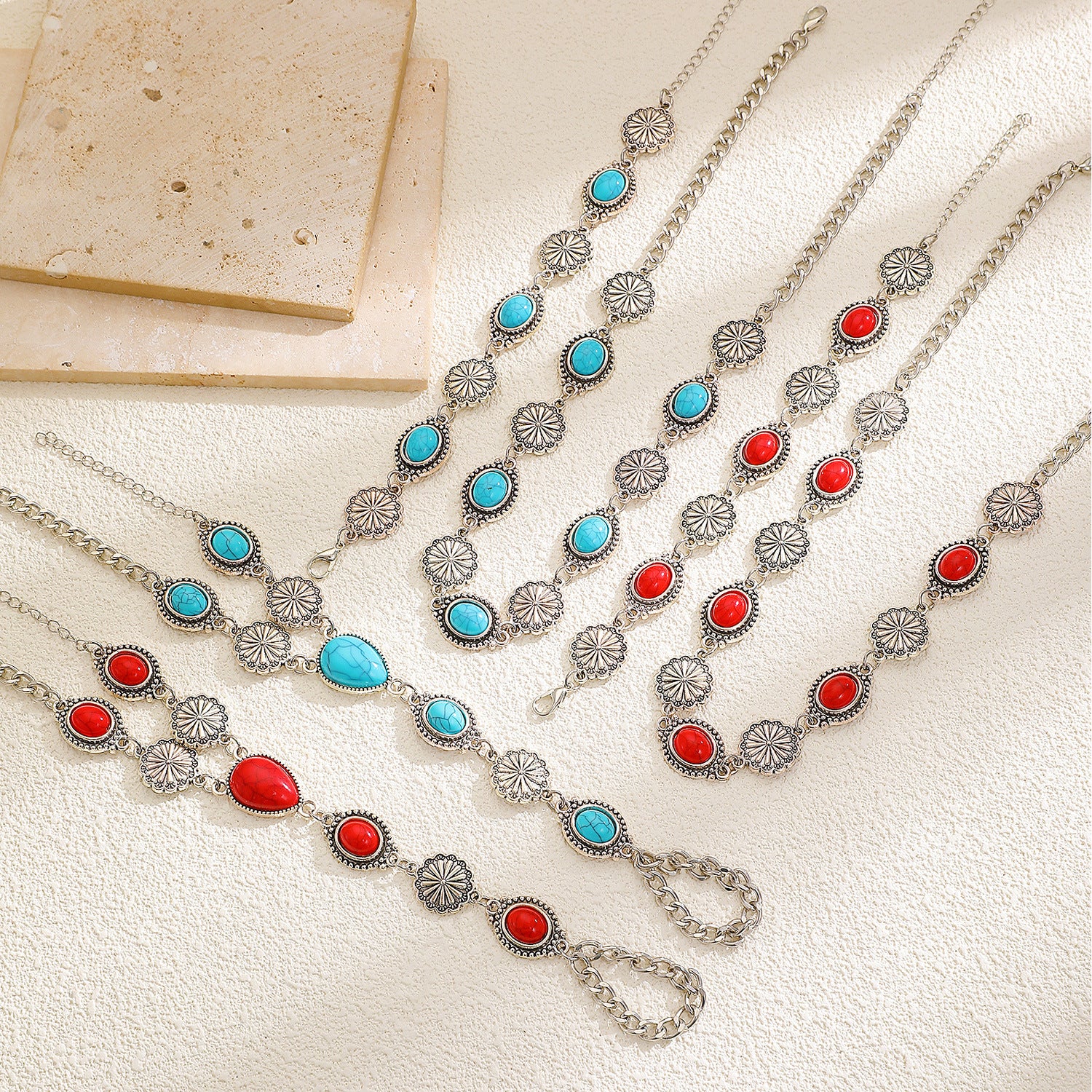 Wholesale Retro Bohemian Turquoise Necklace Bracelet Set Women S Ethnic Style Jewelry Accessory Gift Boutique Resale