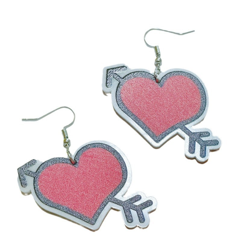 Wholesale Valentine's Day Acrylic Printed Heart Double Sided Hollow Flower Earrings