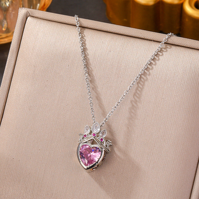 Wholesale Silver titanium steel necklace with powder zirconium inlay