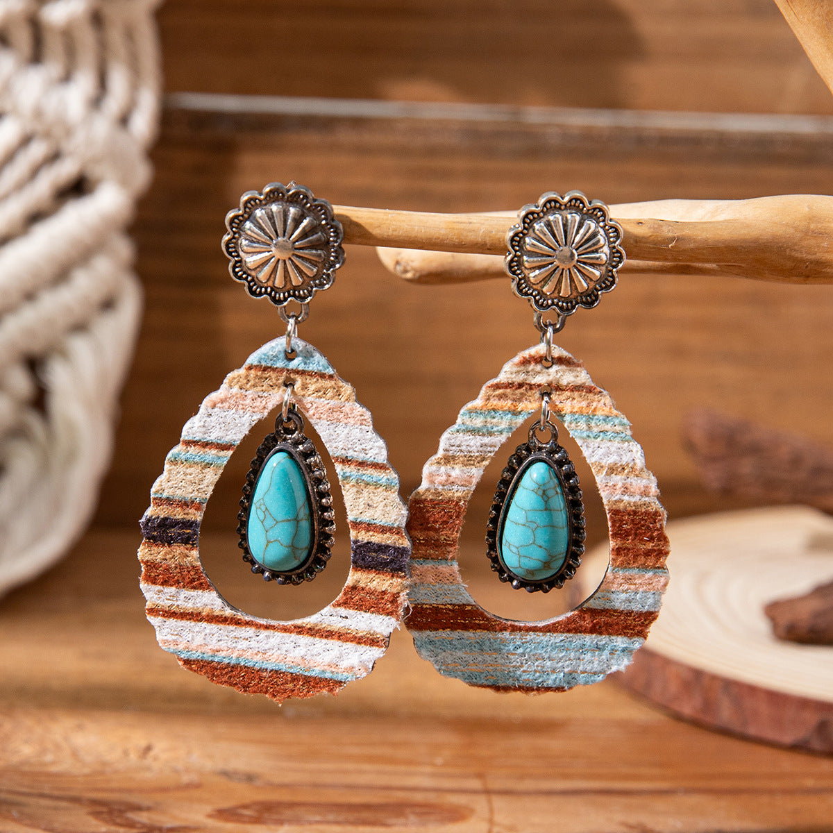 Wholesale Western style colorful turquoise droplet shaped earrings