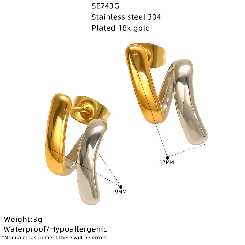 Wholesale Oval Color Matching Circle Earrings Gold and Silver Twist Chain Stainless Steel Earrings