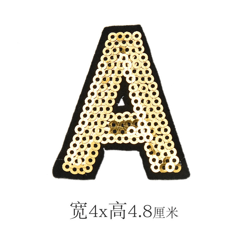 Wholesale Polyester Gold Sequin Alphabet Embroidered Patches For Coats Fashion Clothing Decorative Applique DIY Craft Supply