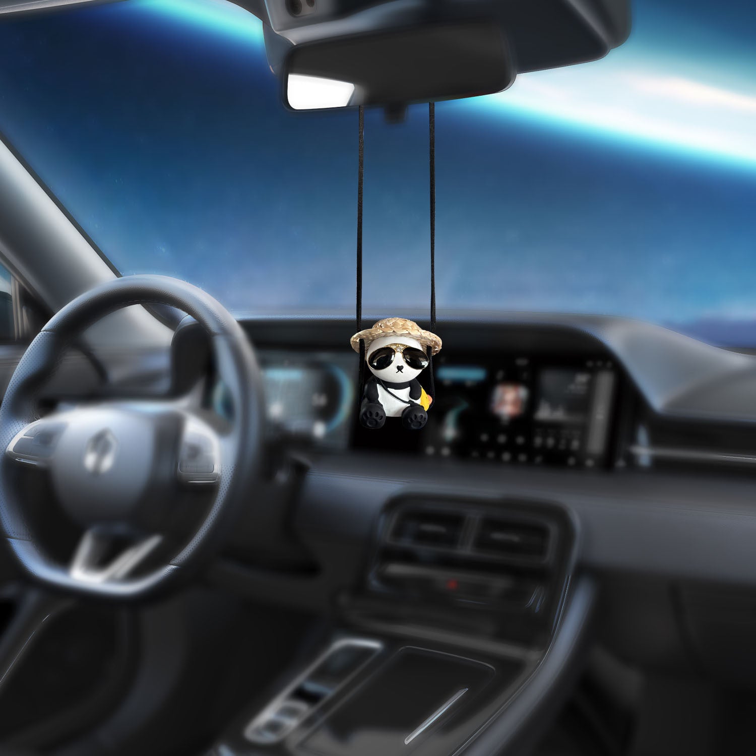 Wholesale Straw hat  sunglasses and panda car decoration pendant