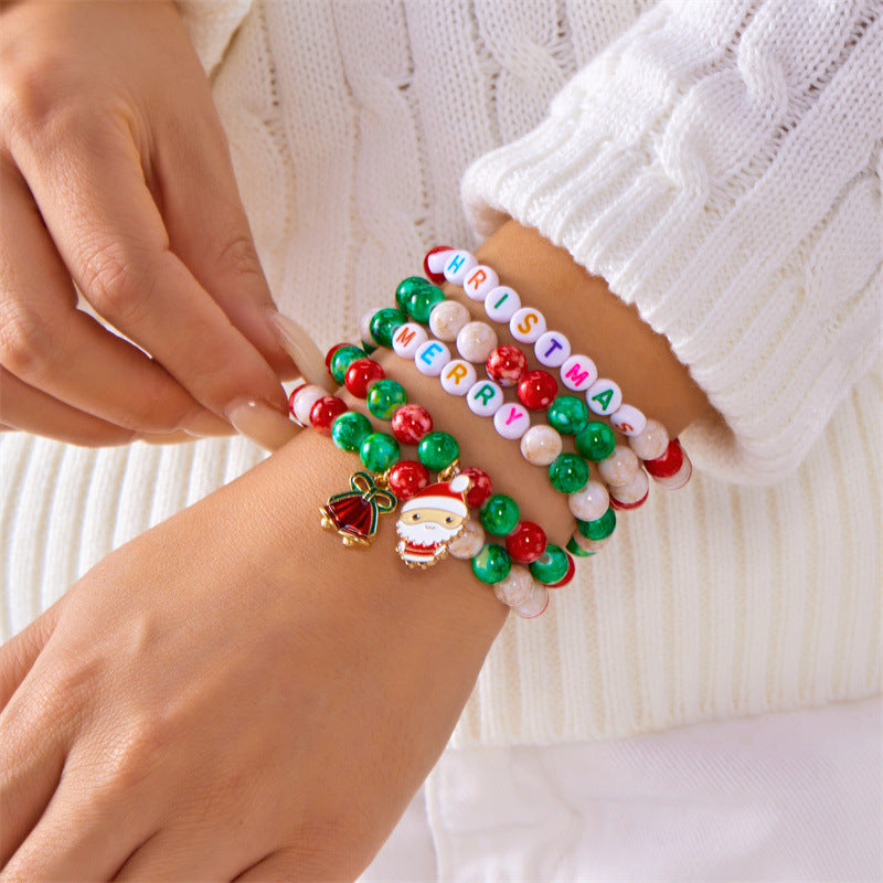 Wholesale Reindeer Christmas Tree Snowflake Pearl Glass Clay Bead bracelet