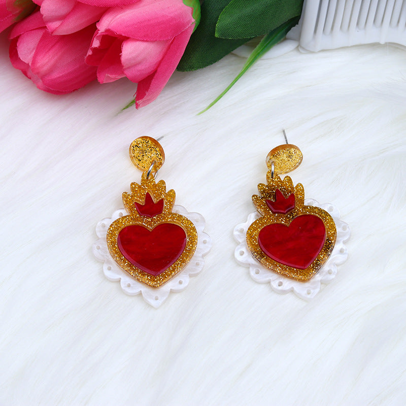 Wholesale Valentine' s Day Earrings Acrylic Splicing Fashionable t Heart Earrings