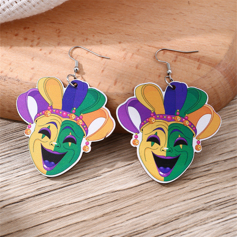 Wholesale Carnival wooden St. Patrick clown hat earrings holiday jewelry