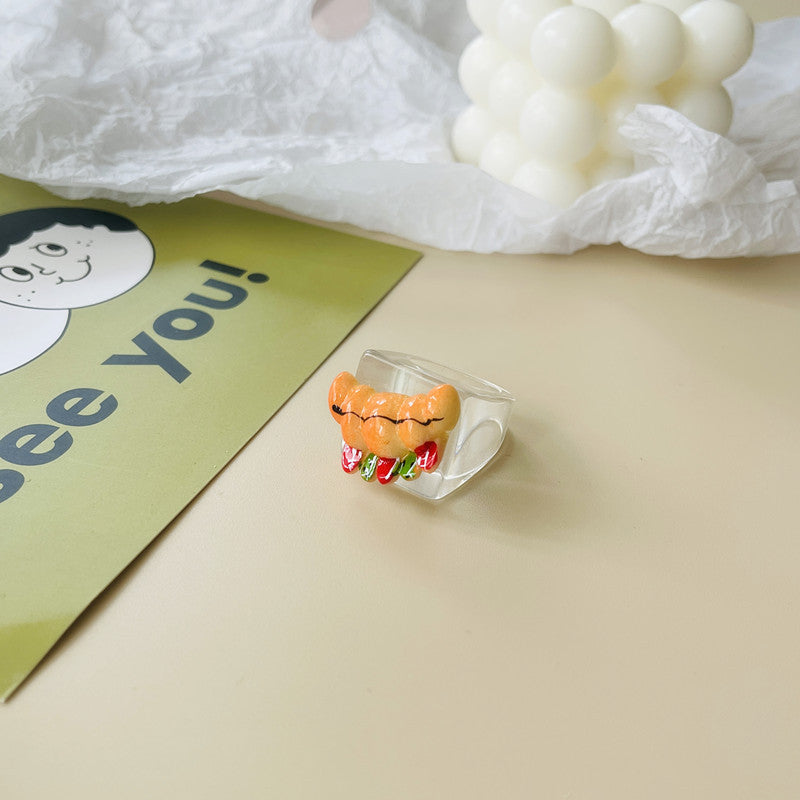 Wholesale Japanese fun food cute croissant pizza toast grape tart resin ring