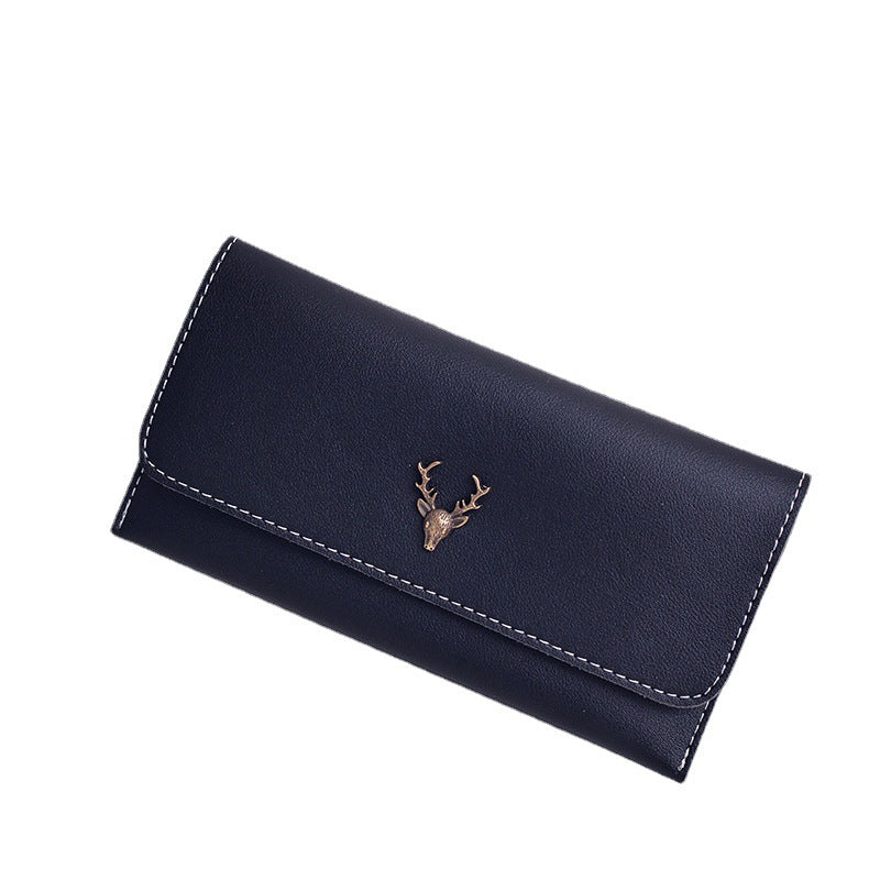Wholesale New Zippered Deer Head Lychee Pattern Long Wallet