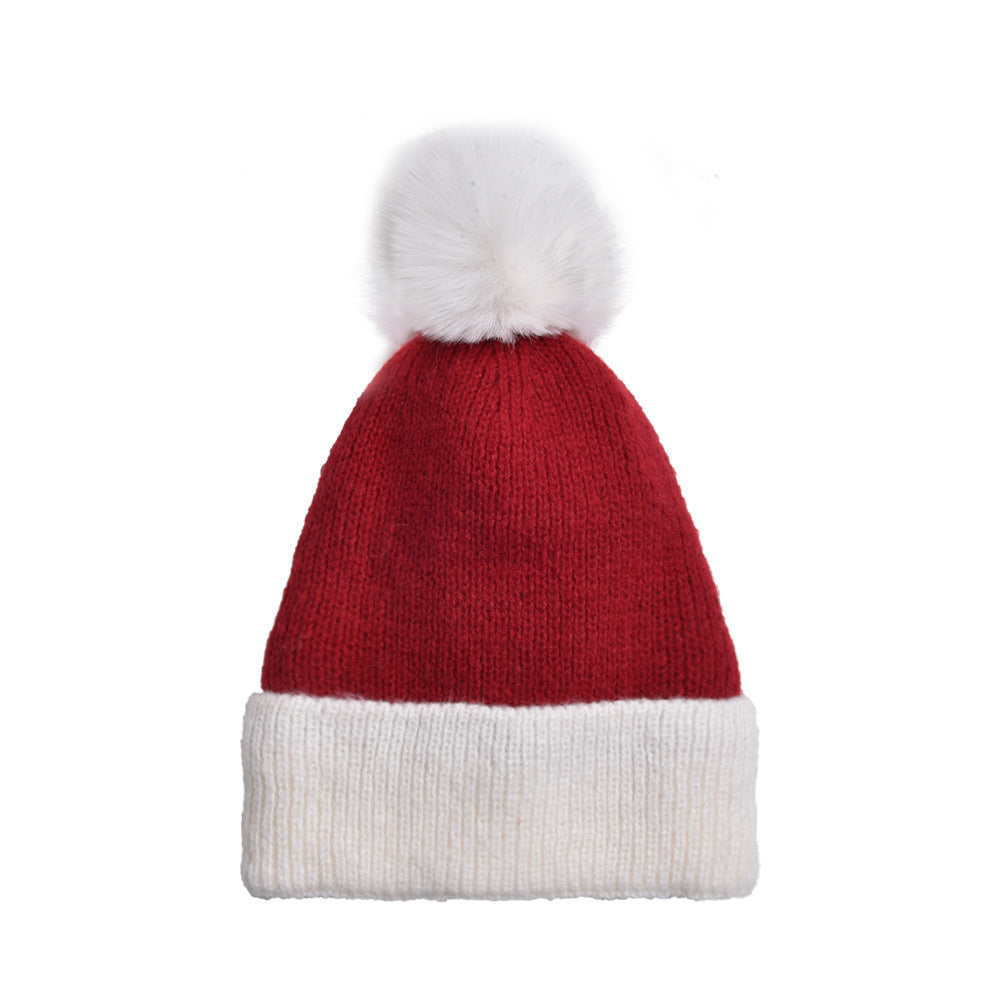 Wholesale Wool Ball Color Matching Knitted Hat Autumn and Winter Plus Velvet Thickened Windproof and Cold-proof Woolen Hat