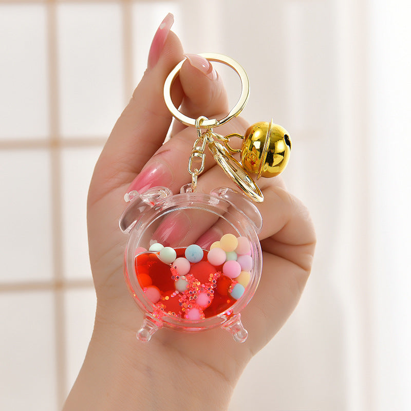 Wholesale Colored Bead Quicksand Bottle Oil Alarm Clock Acrylic Liquid Keychain
