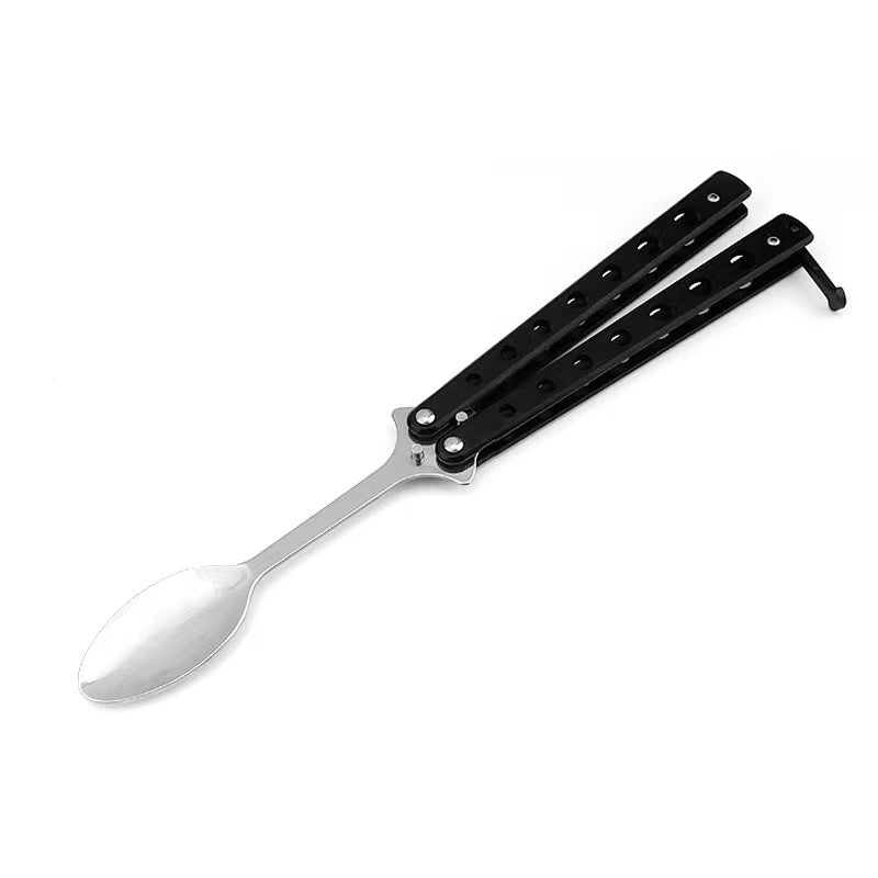 Wholesale Stainless Steel Outdoor Portable Folding Butterfly Practice Fork Spoon