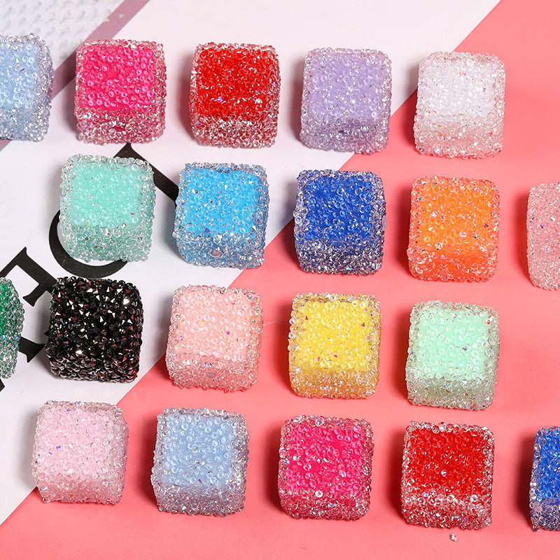 Wholesale 5pcs  Glittery candy-colored rhinestone soft candy square beads