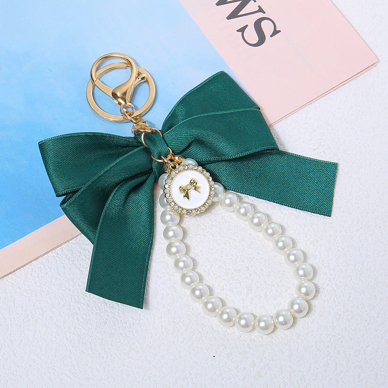 Wholesale New Large Pearl Bow Keychain Pendant Handmade Hair Accessories Ribbon Cloth Knot Accessories Headset Bag Decoration