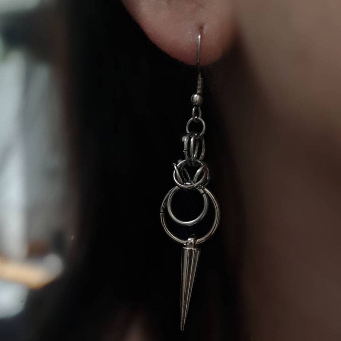 Wholesale  stainless steel Gothic chain tail double ring stud earrings jewelry