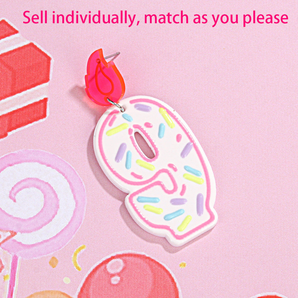 Wholesale personality design single number 0-7 donut birthday candle earrings