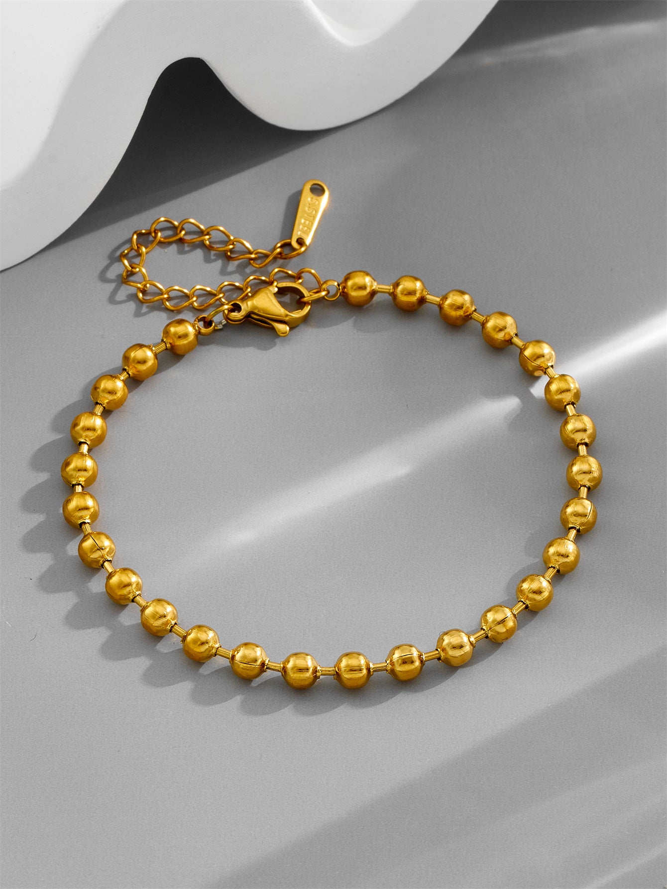 Wholesale  titanium steel  18K round beads Gold Plated Bracelet