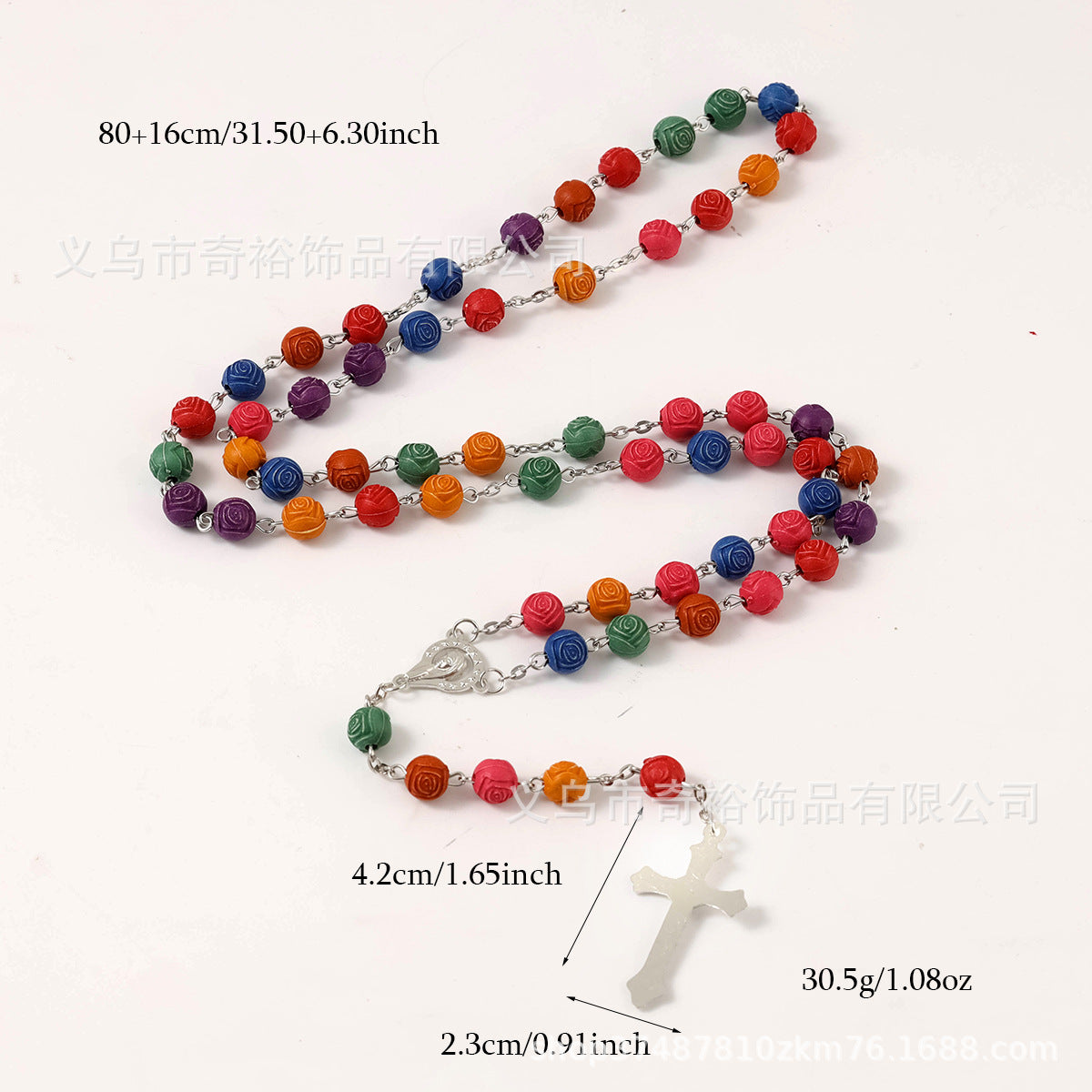 Wholesale 8mm mixed color rose bead cross rosary necklace