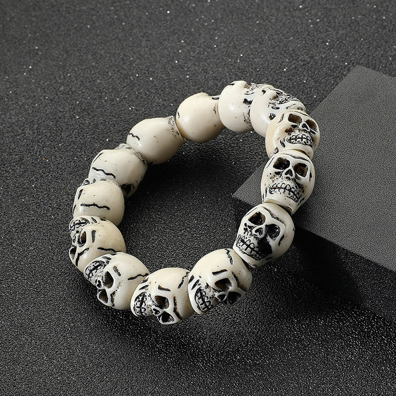 Wholesale Beaded Punk Resin Halloween Skull Bracelet