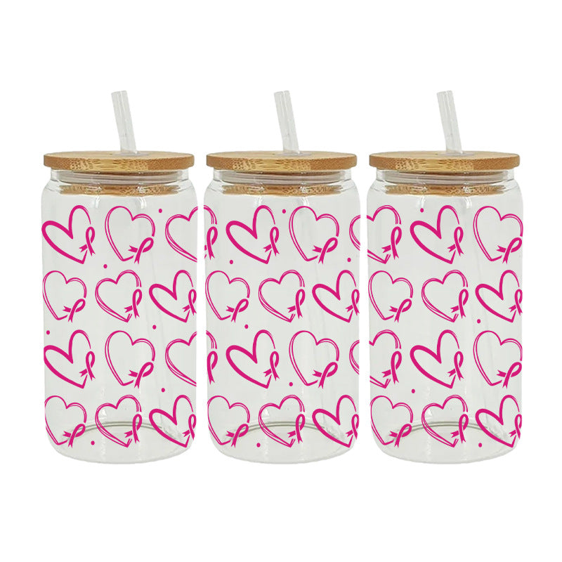 Wholesale Pink Love Rugby Letter 16oz Cup UV DTF Wraps