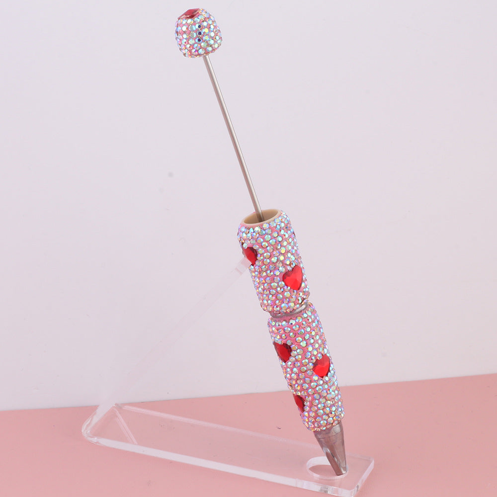 Wholesale  Live Hot Selling Colorful Love Heart Zircon Diamond Pen Ceramic Mud Full Diamond Beaded Pen DIY Beaded Accessories