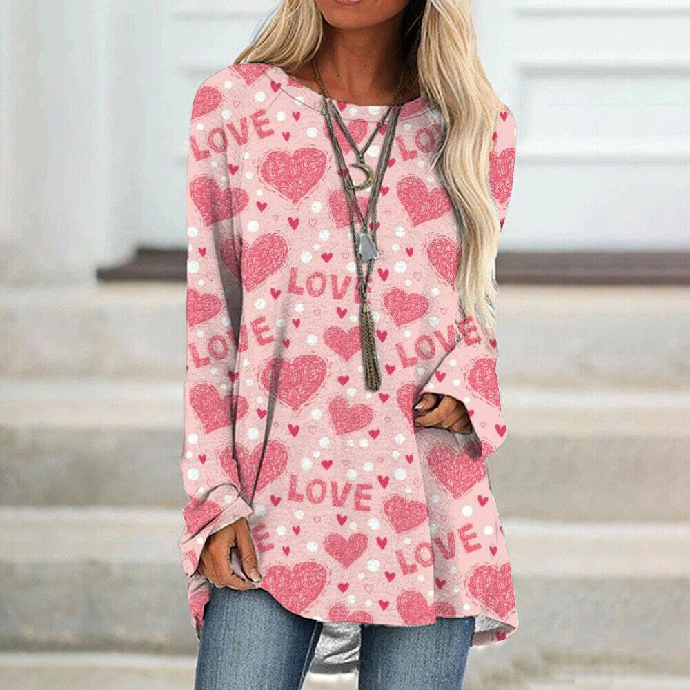 Wholesale Spring 3D Valentine's Day Love Printed Casual Loose Round Neck Long Sleeve T-shirt