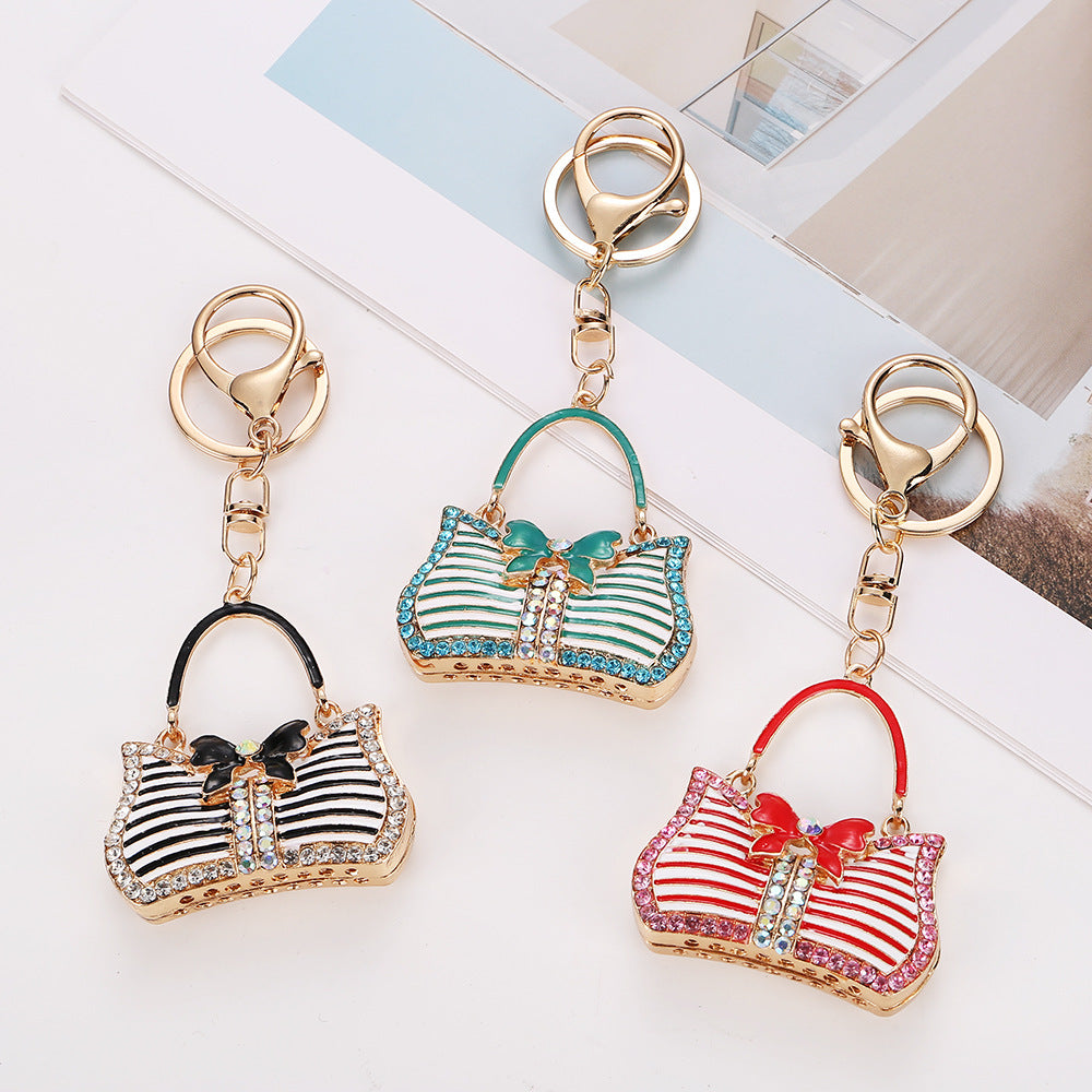 Wholesale Cute Rhinestone-Studded Bow Children' s Handbag Keychain