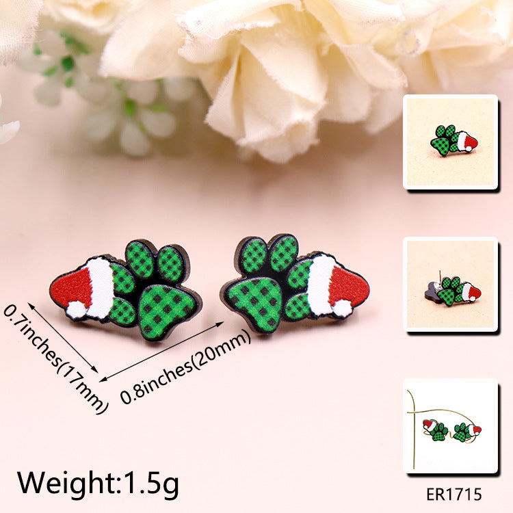 Wholesale Christmas Hat Love Cat Claw Acrylic Earrings