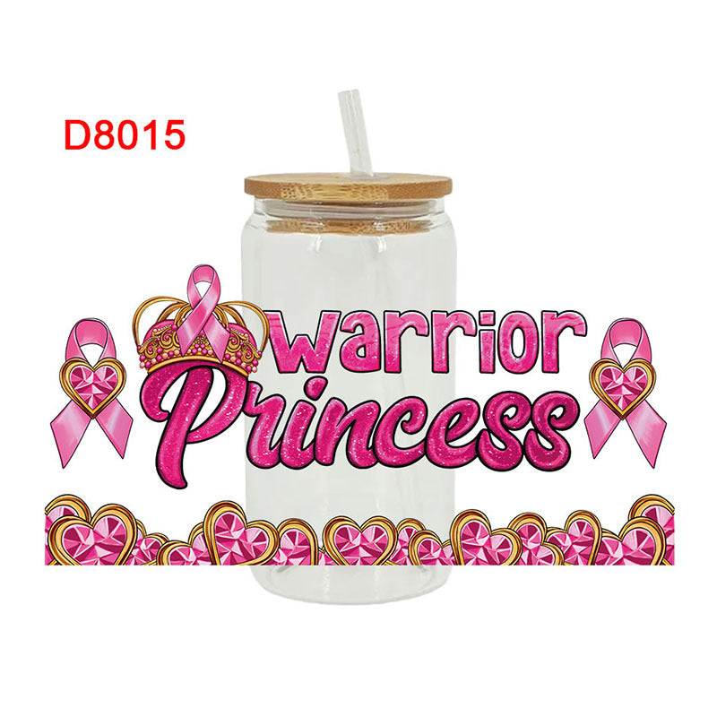 Wholesale Pink Cartoon Cute Anti-Cancer Theme 16oz Cup UV DTF Wraps