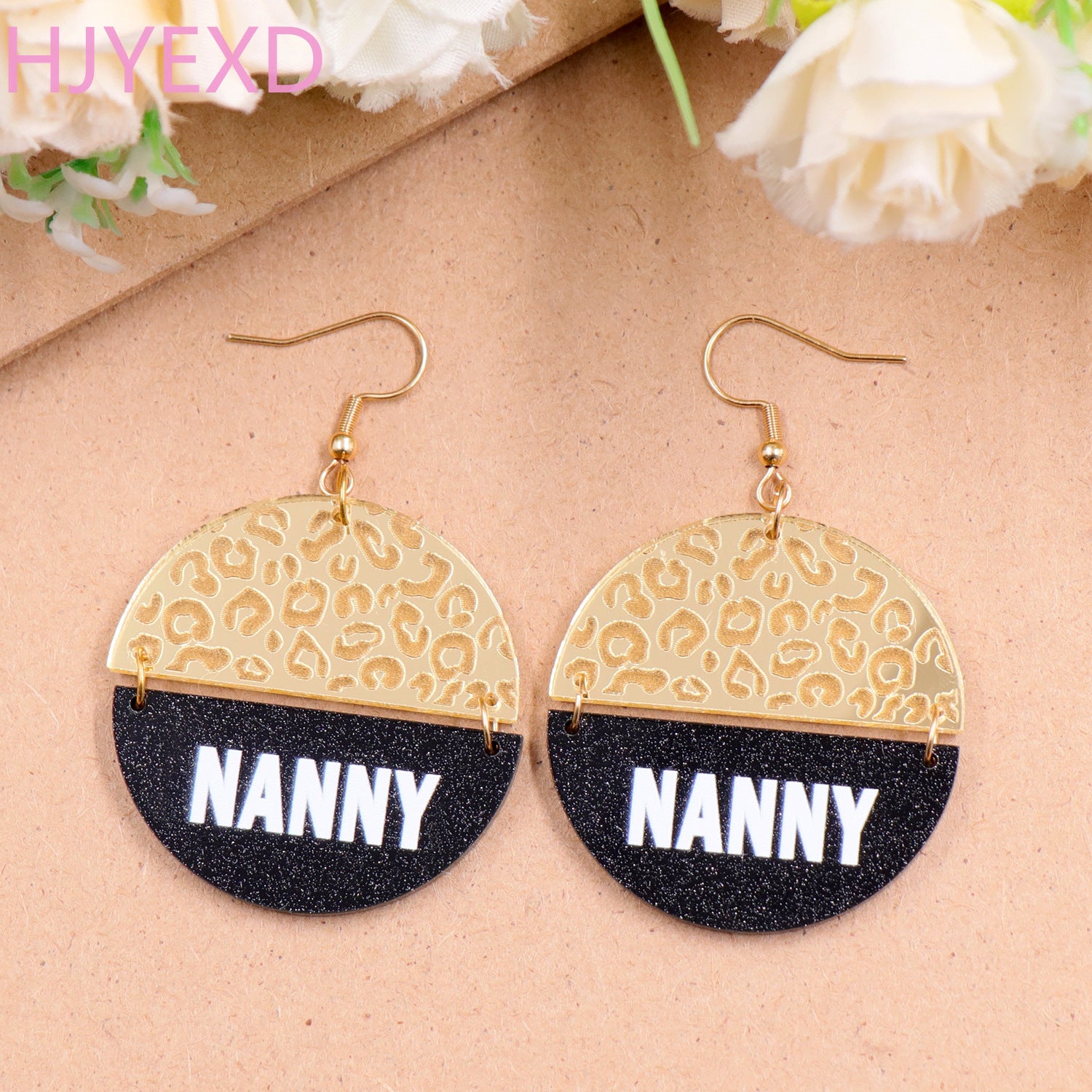 Wholesale Mother's Day Leopard Print Carved Acrylic Earrings