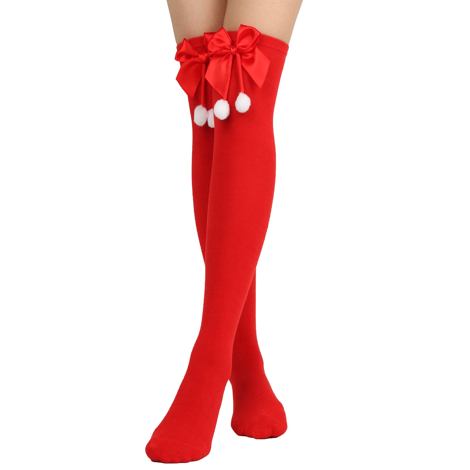 Wholesale Bow Christmas Ball Striped Over-the-Knee Socks