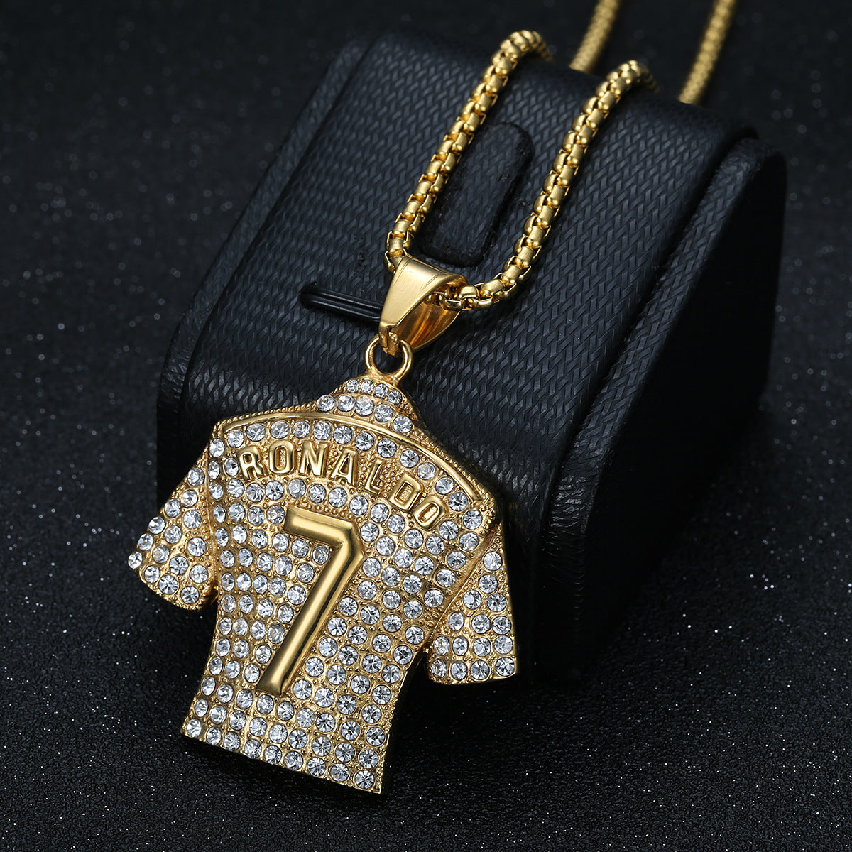 Wholesale HIPHOP titanium steel gold-plated diamond-embedded Jersey pendant necklace