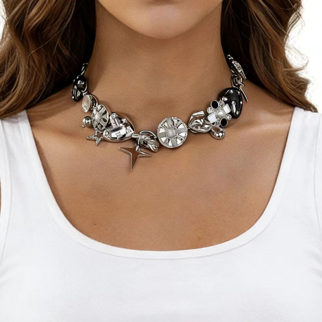 Wholesale Punk style heart-shaped flower star pendant necklace