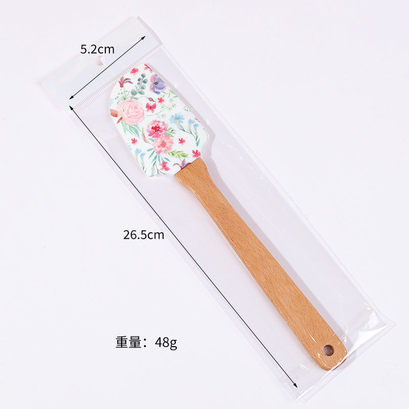 Wholesale Medium pointed silicone wood handled cream cake spatula