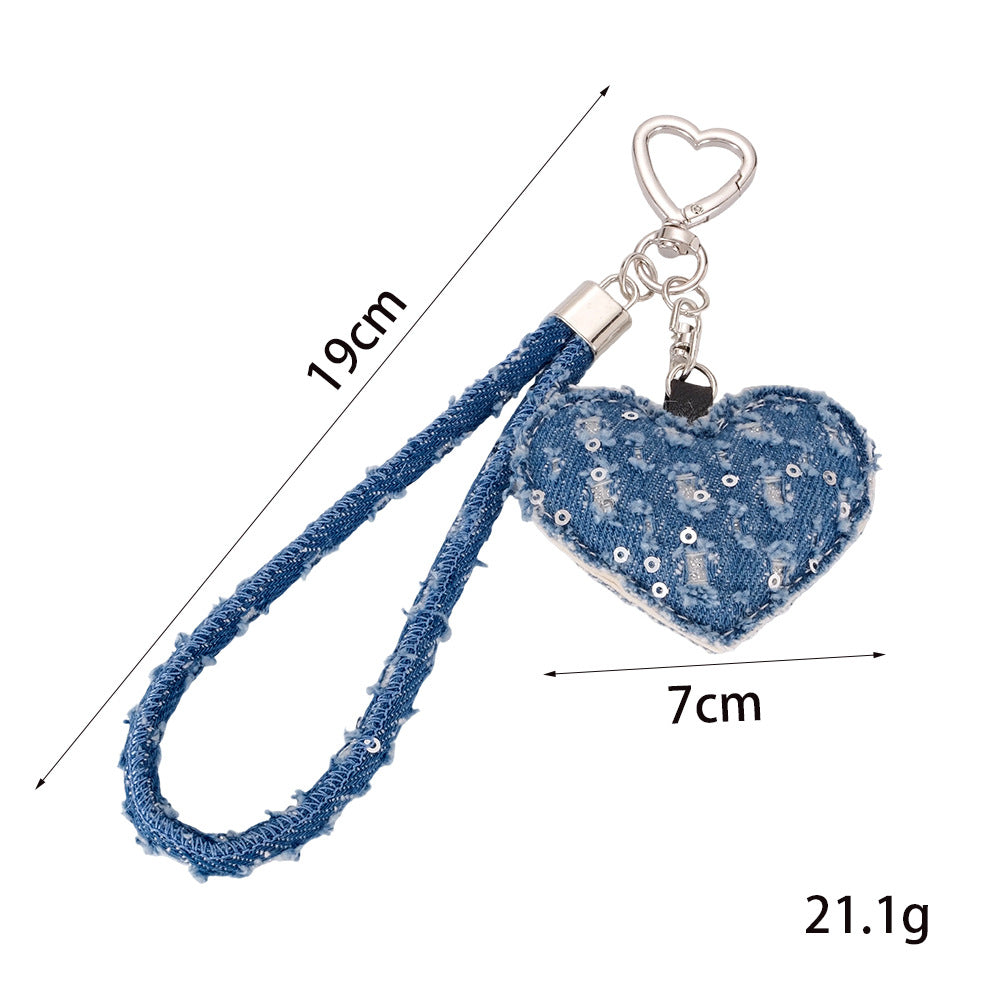 Wholesale  Ripped Denim Heart Buckle  Wrist Strap Keychain