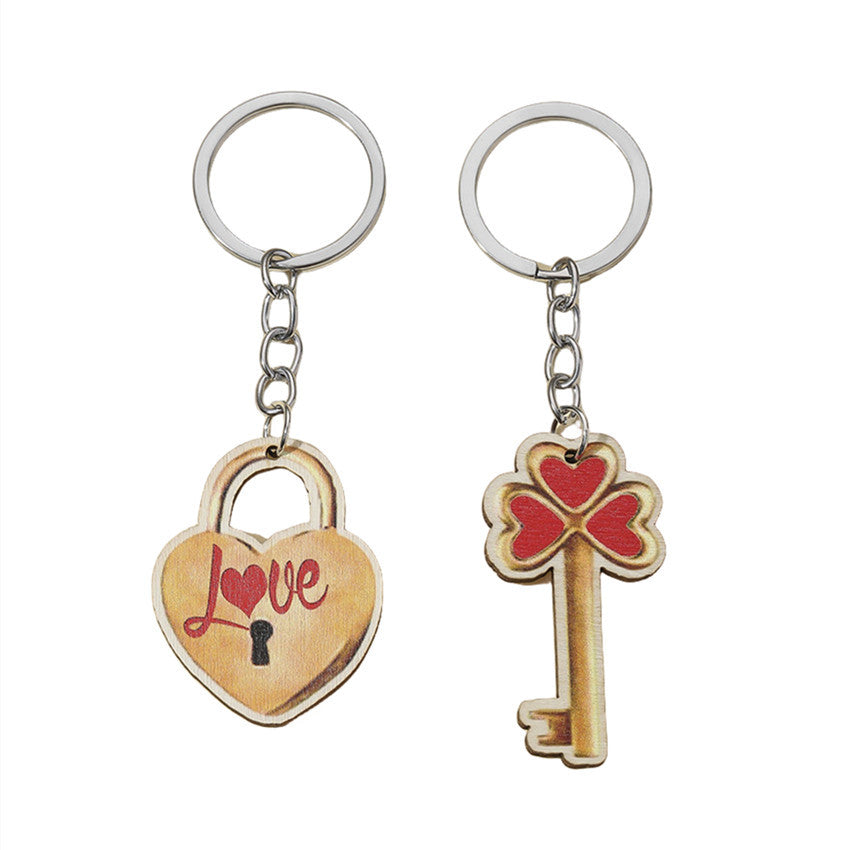 Wholesale Valentine's Day Wooden LOVE Couple Keychain