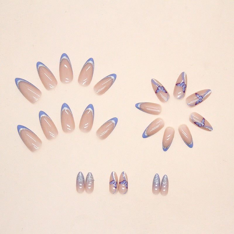 Wholesale Fantasy Blue Purple Glitter Almond Nail Stickers