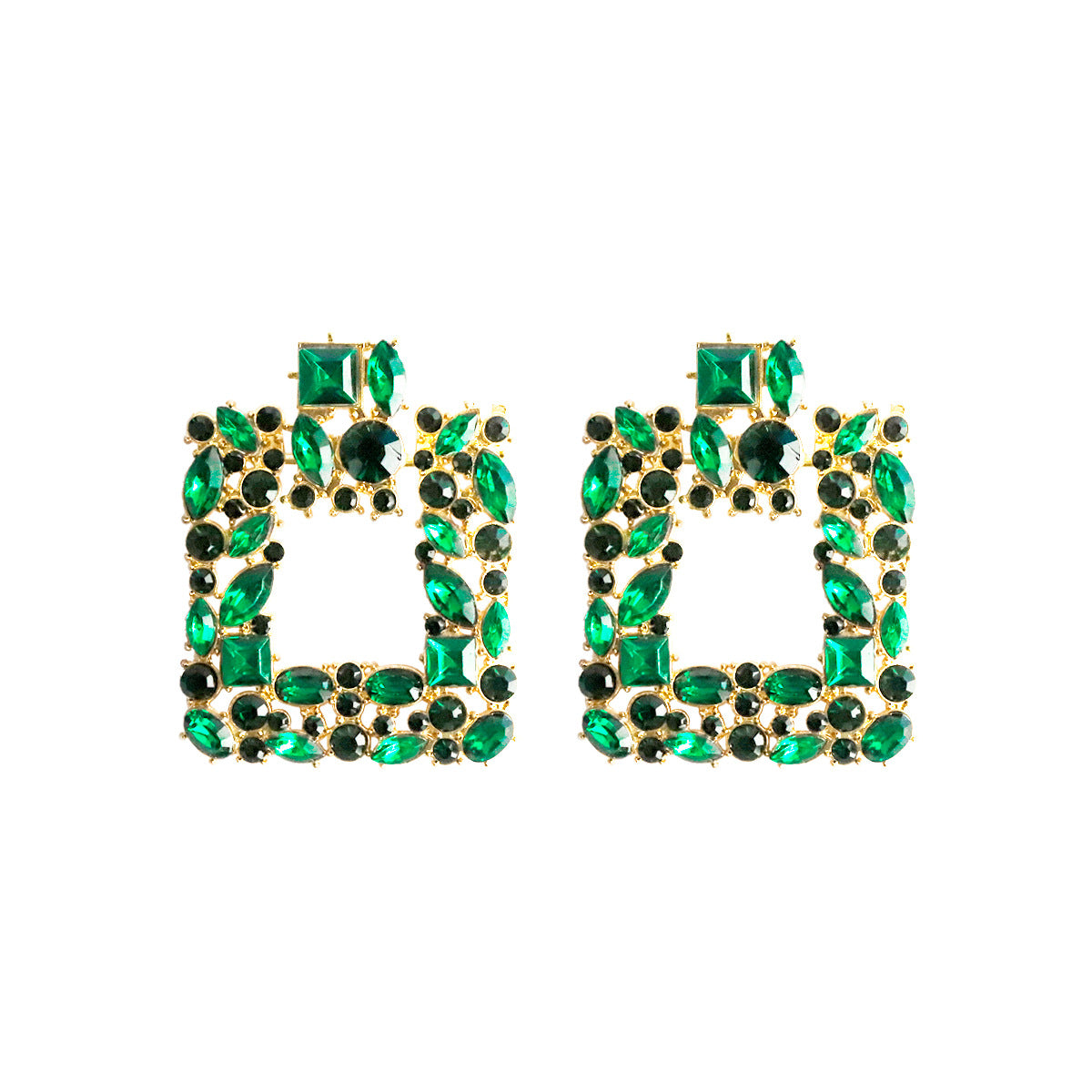 Wholesale Retro Square Gemstone Diamond Inlaid Alloy Earrings