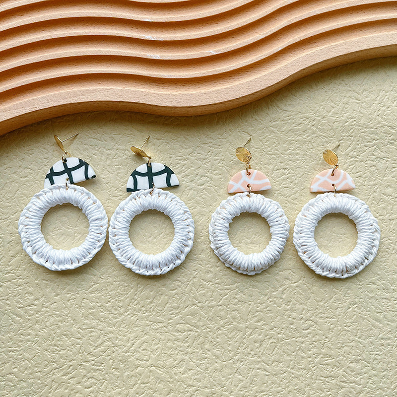 Wholesale Soft Pottery Bohemian Straw Earrings