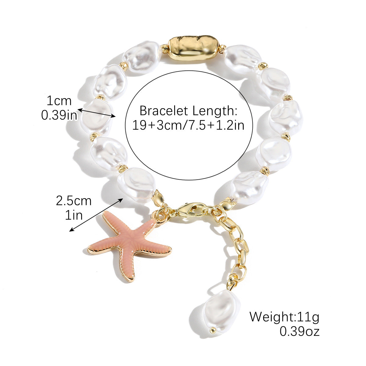 Wholesale Boho Style Pearl White Shell Starfish Pendant Bracelet