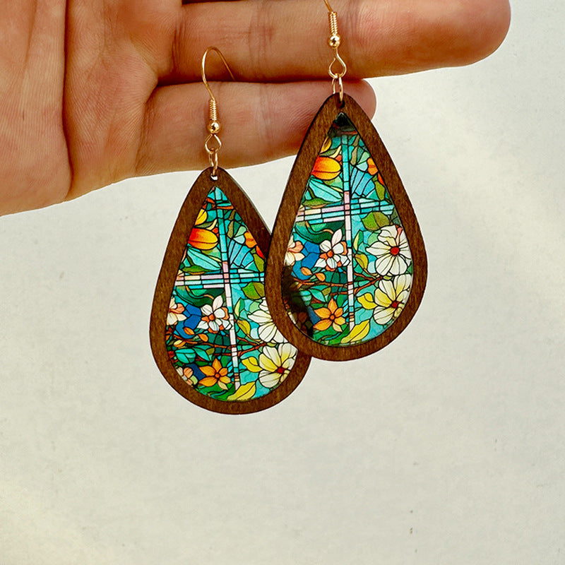 Wholesale Waterdrop shaped colored printed acrylic earrings